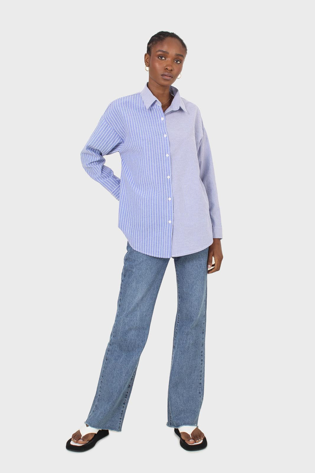 Blue and white multistripe loose fit shirt_3