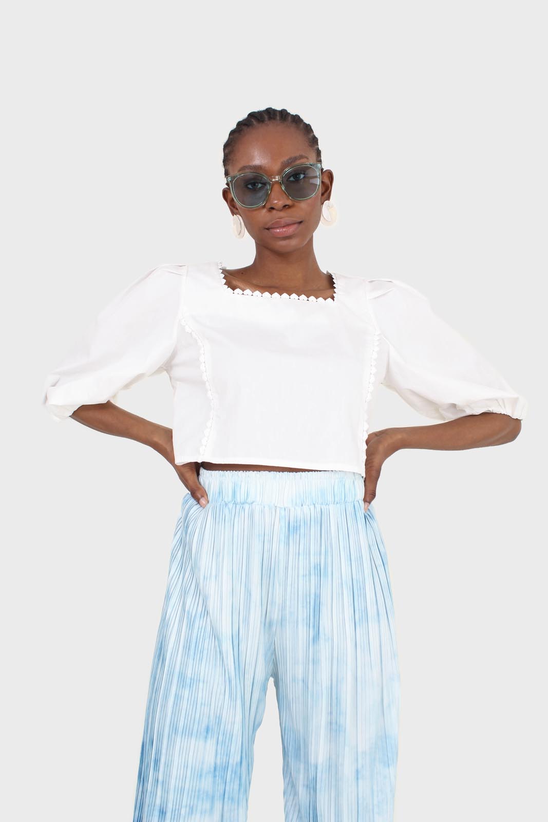 Ivory square neckline princess seam lace blouse_8