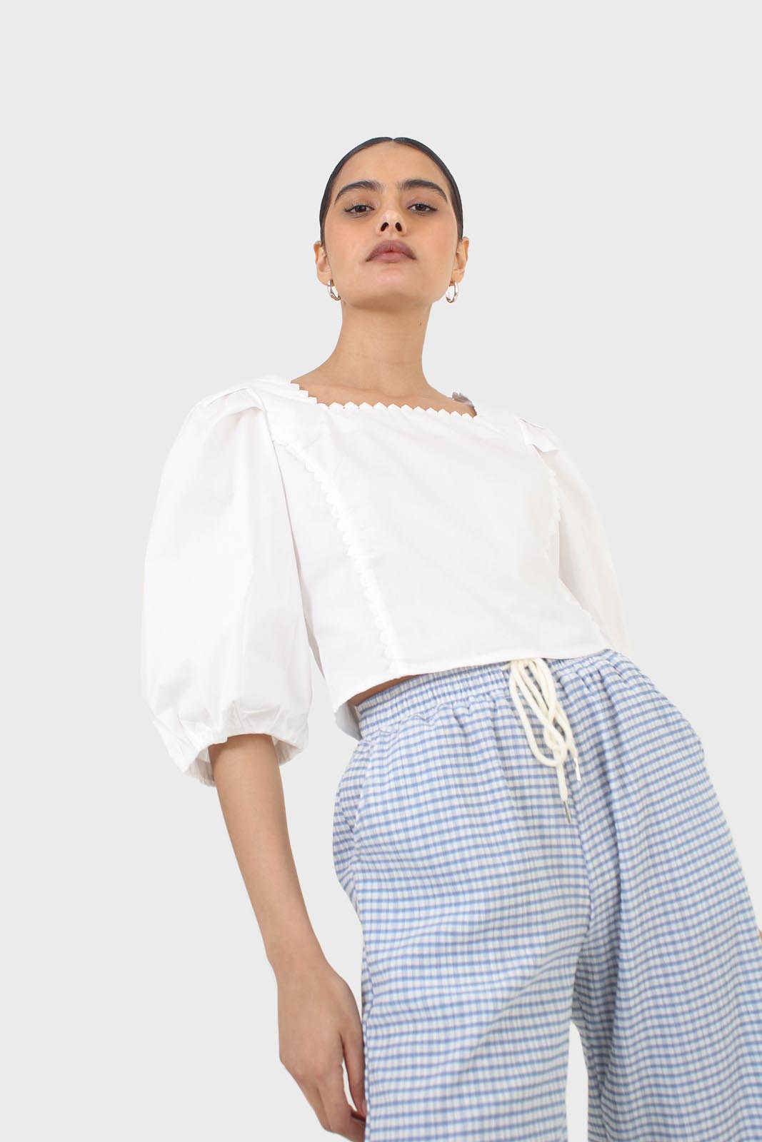 Ivory square neckline princess seam lace blouse_16