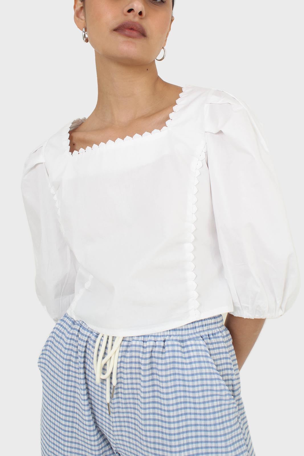 Ivory square neckline princess seam lace blouse_10