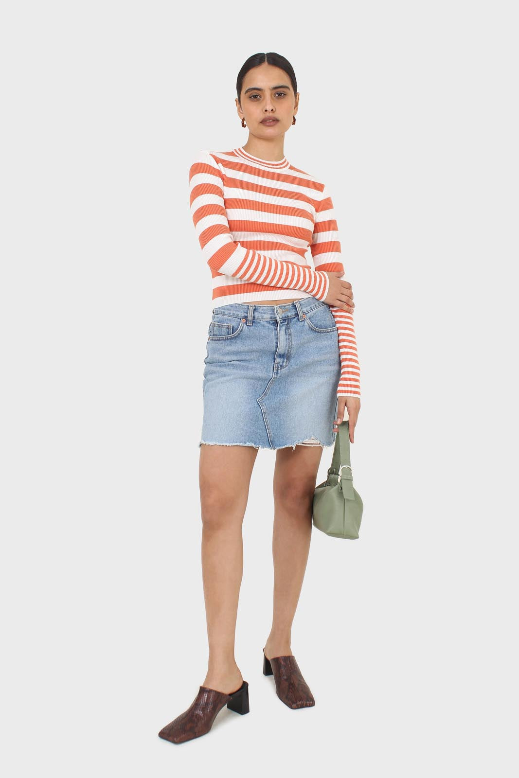 Orange and white breton stripe long sleeved top_5