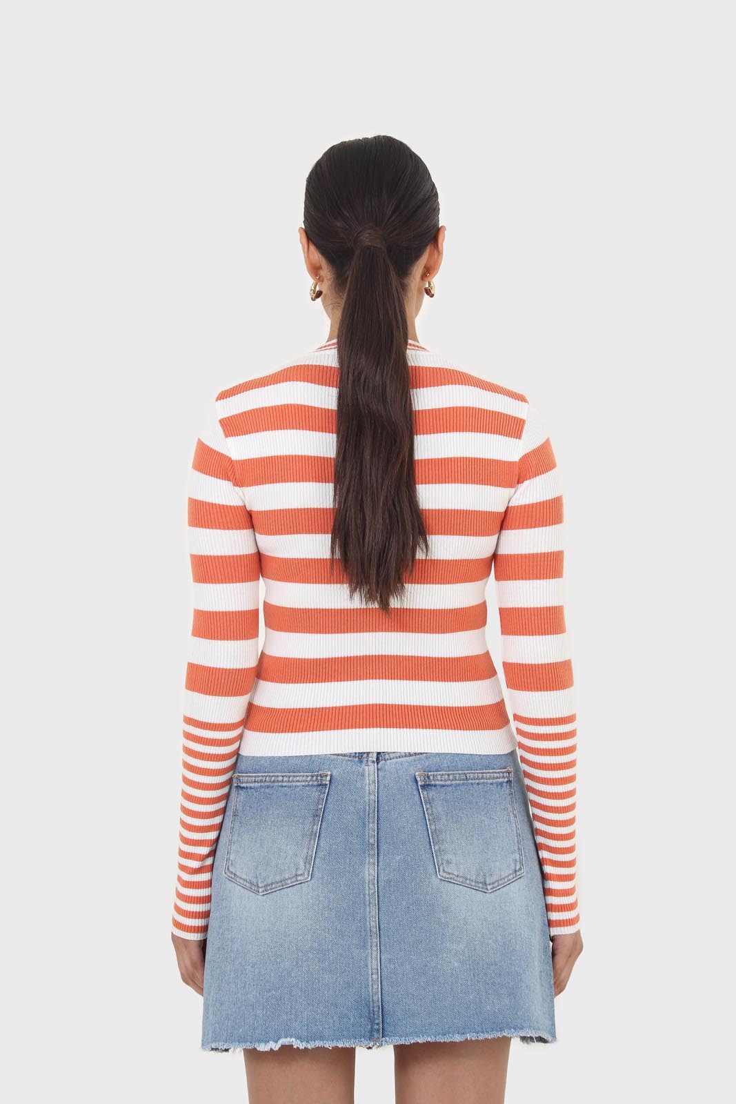 Orange and white breton stripe long sleeved top_8