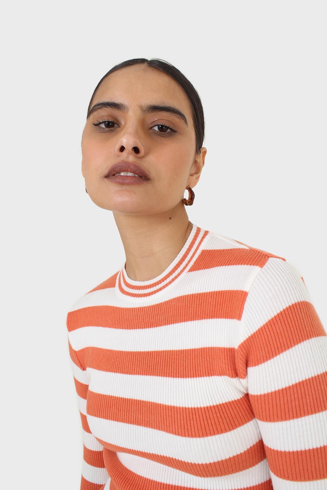 Orange and white breton stripe long sleeved top_2