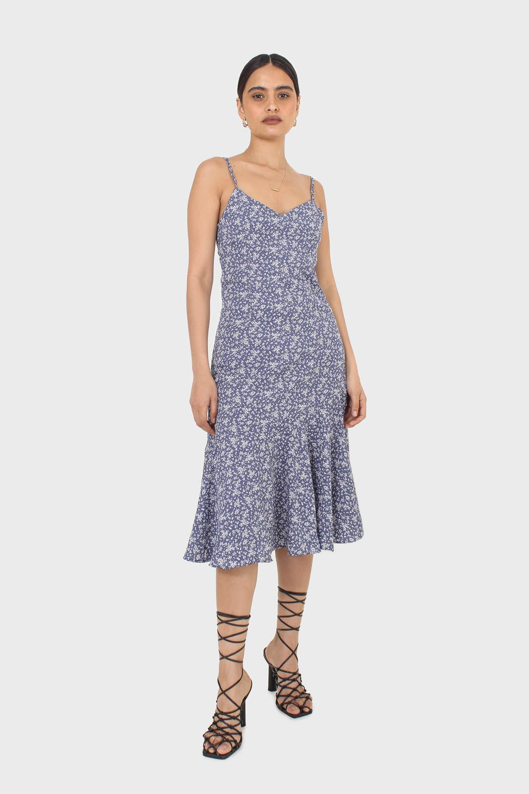 Blue floral spaghetti strap midi dress_1