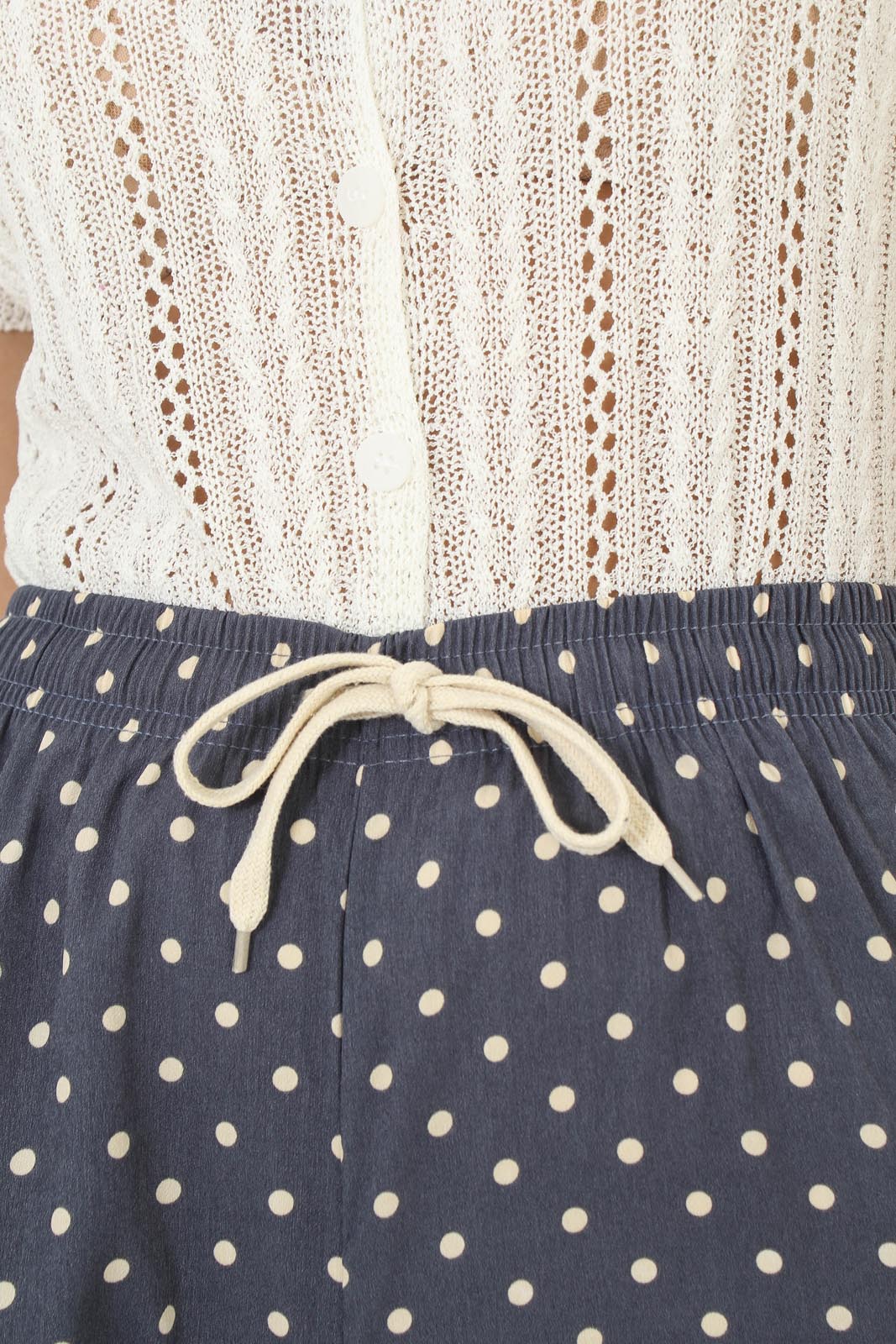 Blue and ivory polka dot loose fit silky trousers_3