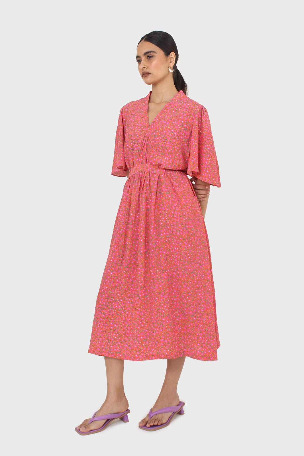 Pink floral print tie back maxi dress_3