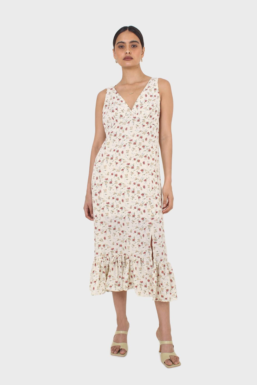 Ivory and red floral print cross back midi dress_1