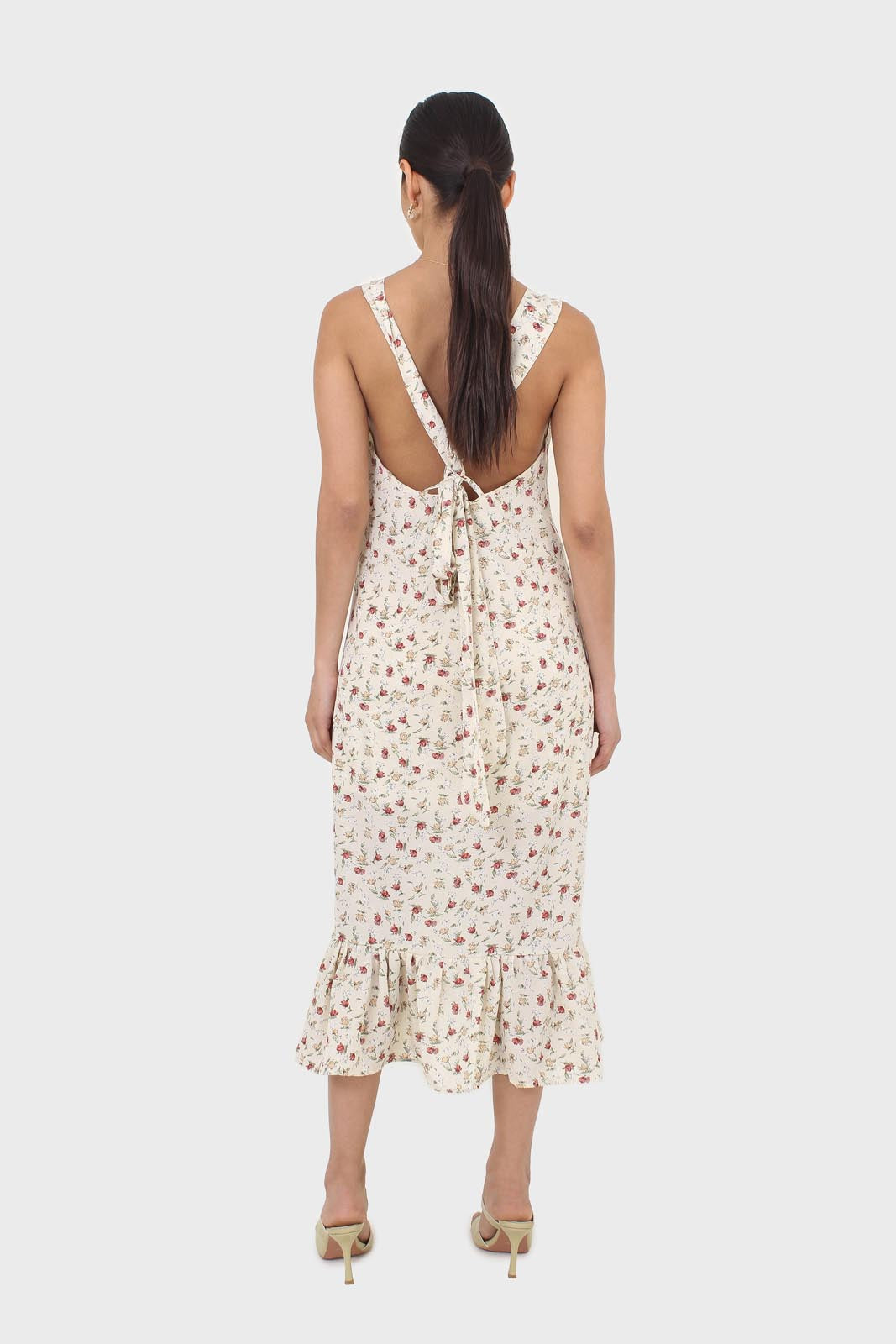 Ivory and red floral print cross back midi dress_5