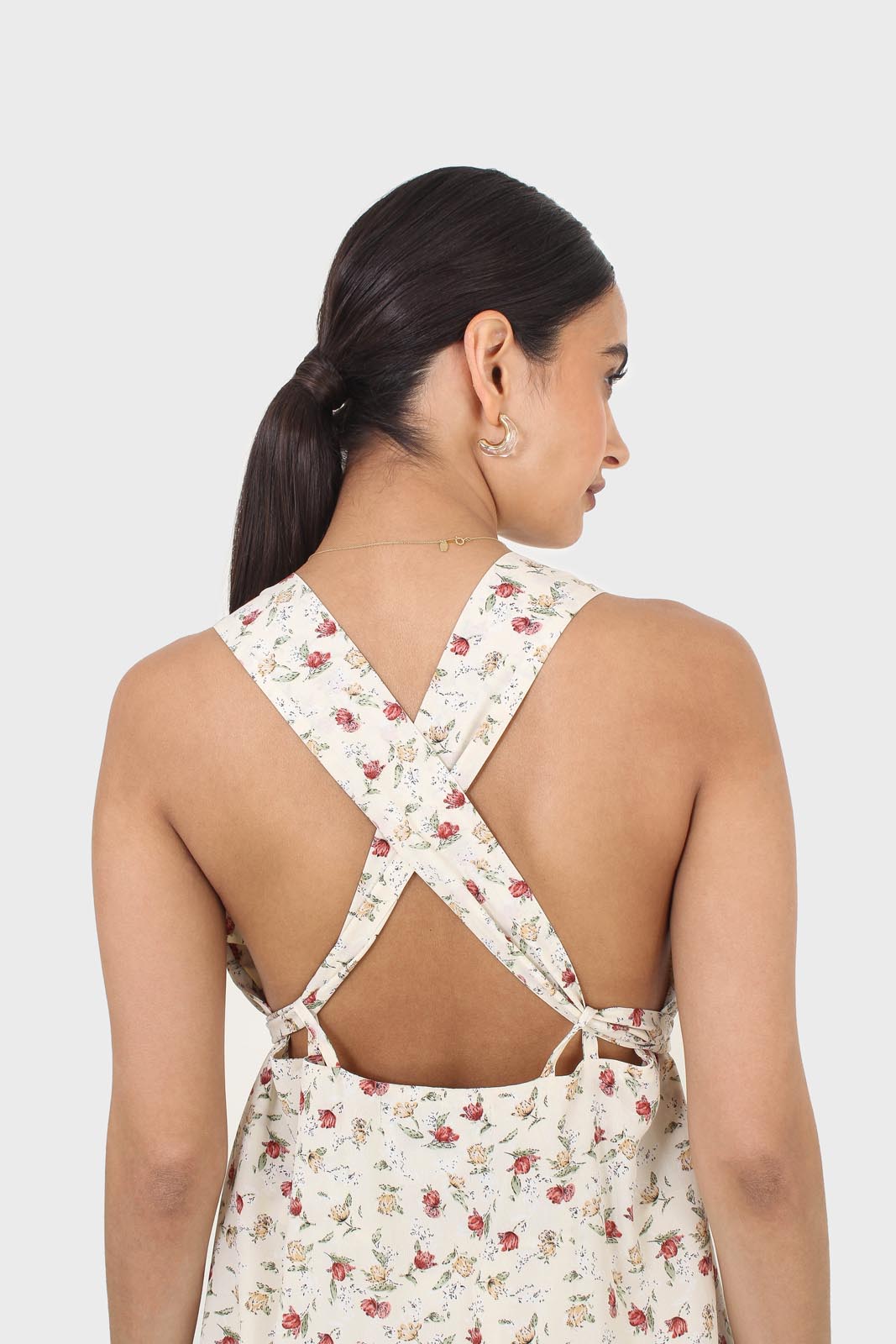 Ivory and red floral print cross back midi dress_2