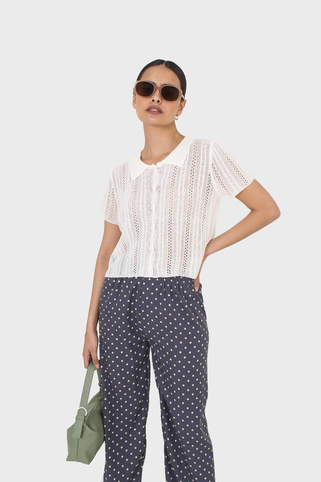 Ivory textured short sleeved cardigan top_6