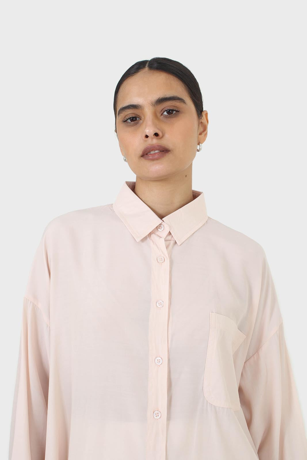 Pink asymmetric buttons shirt_7
