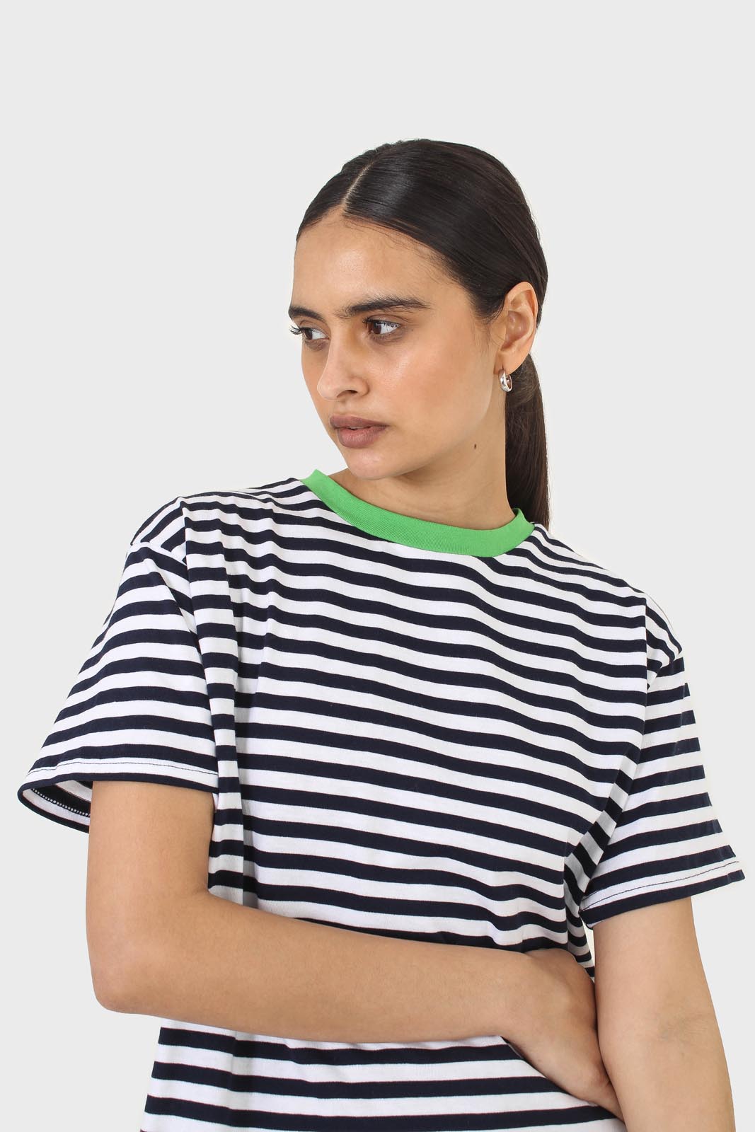 Navy striped green contrast binding tee_2