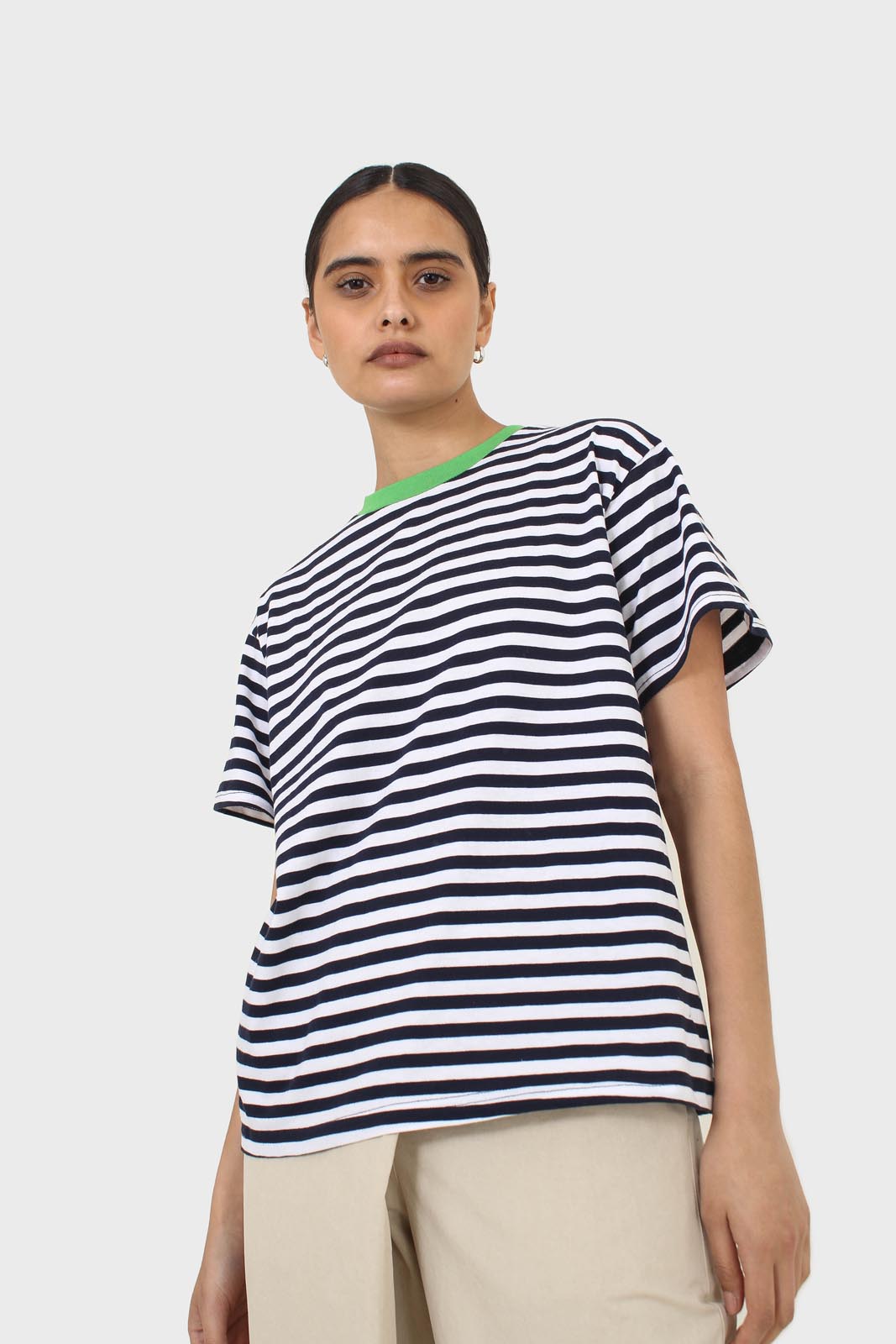 Navy striped green contrast binding tee_6