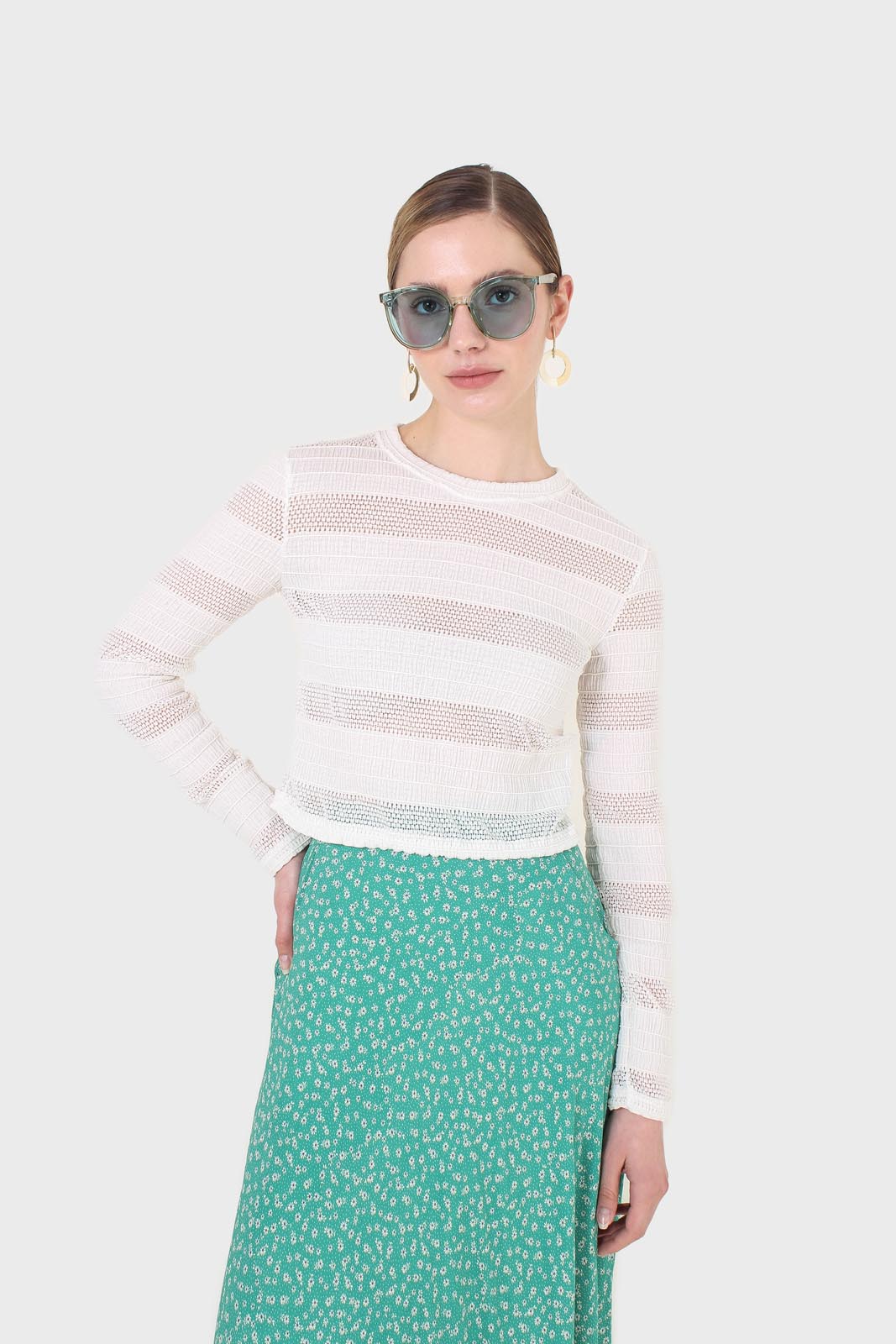 Ivory textured long sleeved top_5