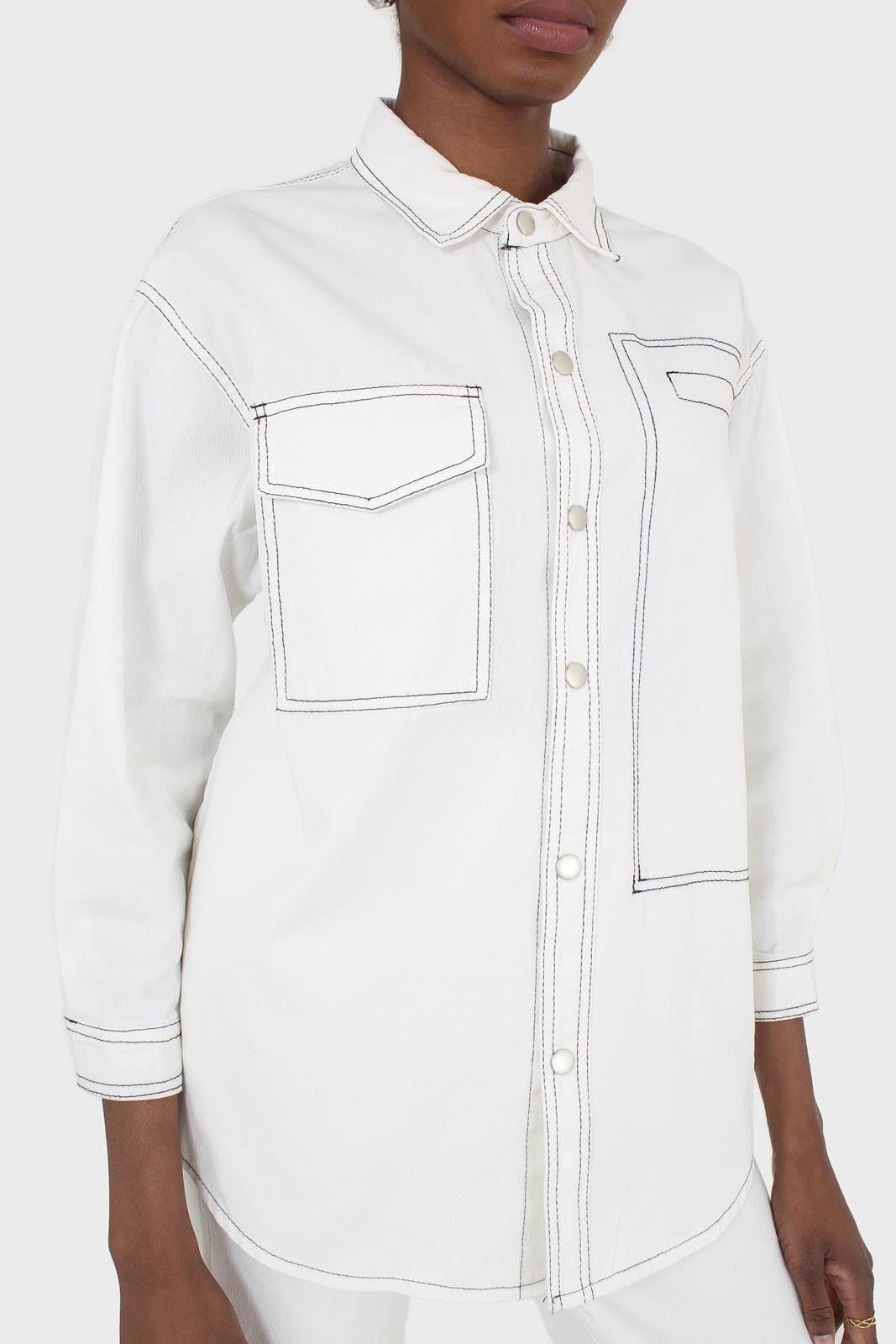 Ivory and black contrast stitch metal button shirt_10