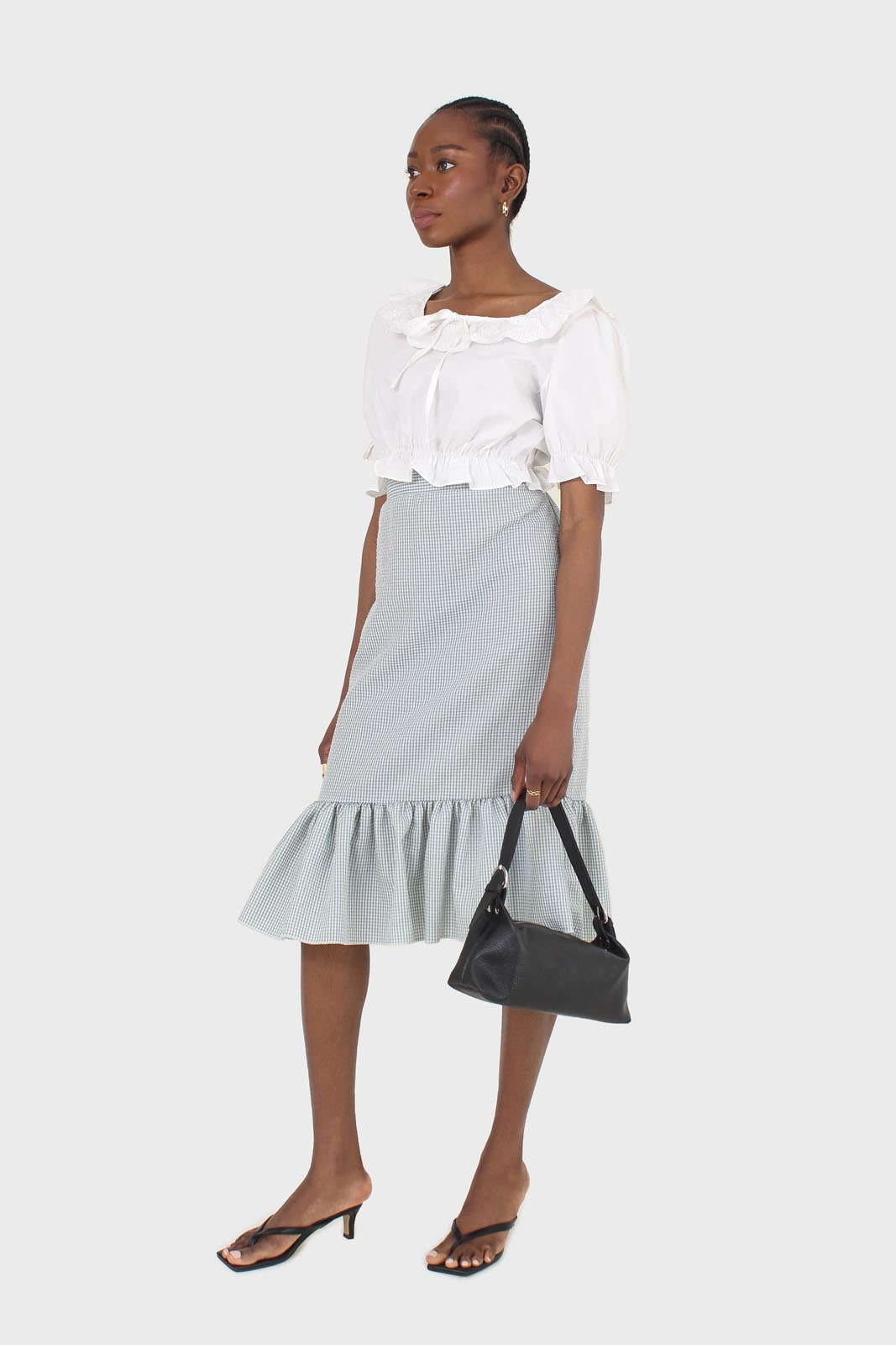 Ivory cropped puff sleeved broderie anglaise trim top_12