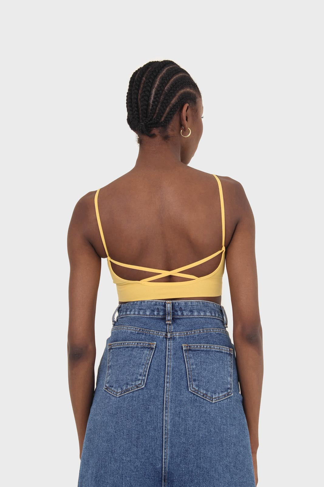 Mustard thick band V neck bralette_2