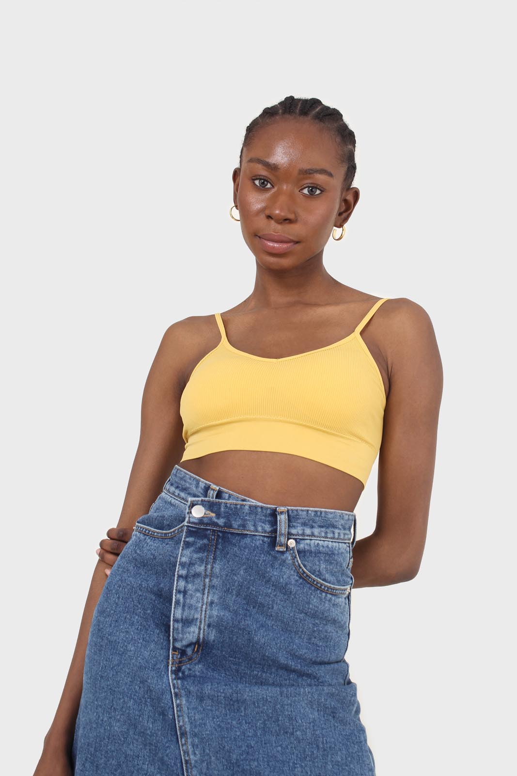 Mustard thick band V neck bralette_1