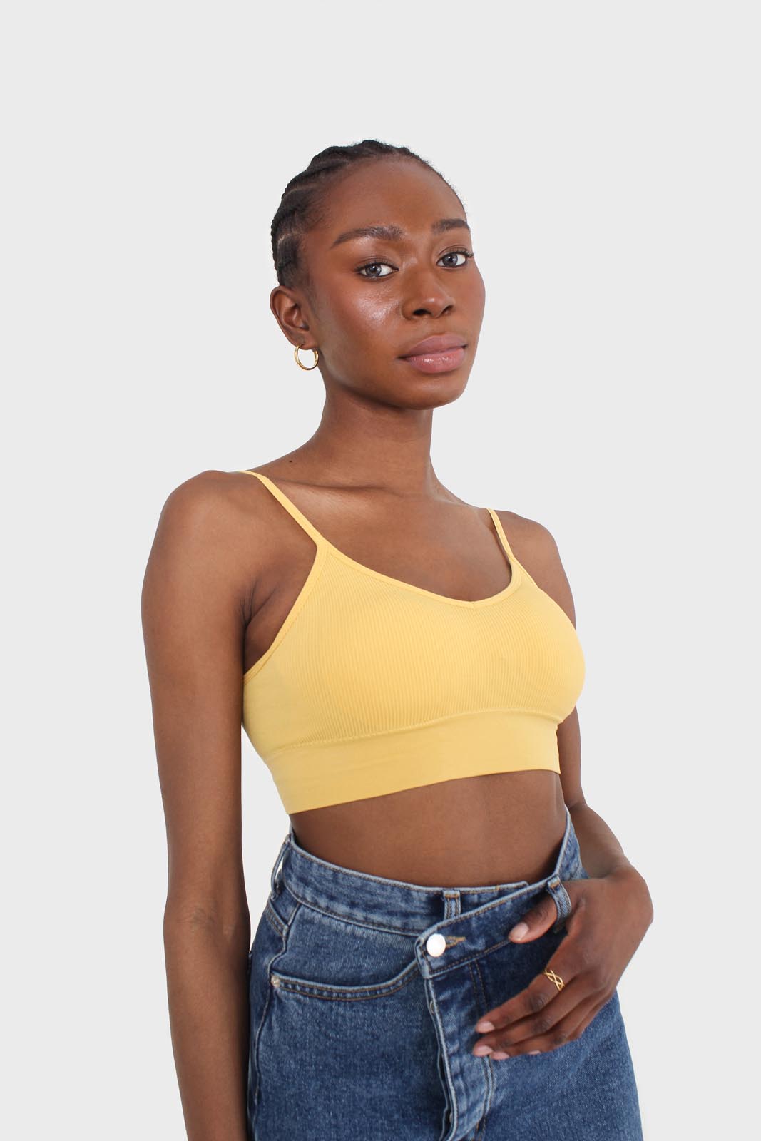 Mustard thick band V neck bralette_5