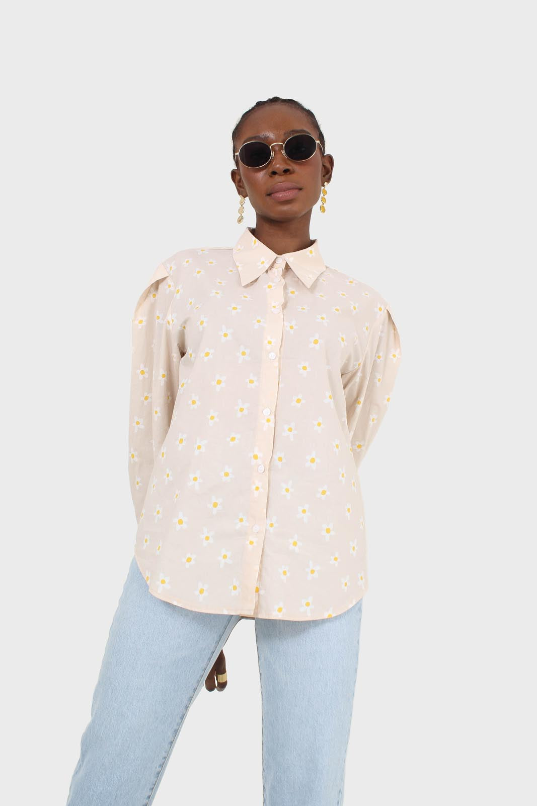 Ivory daisy print shirt_5