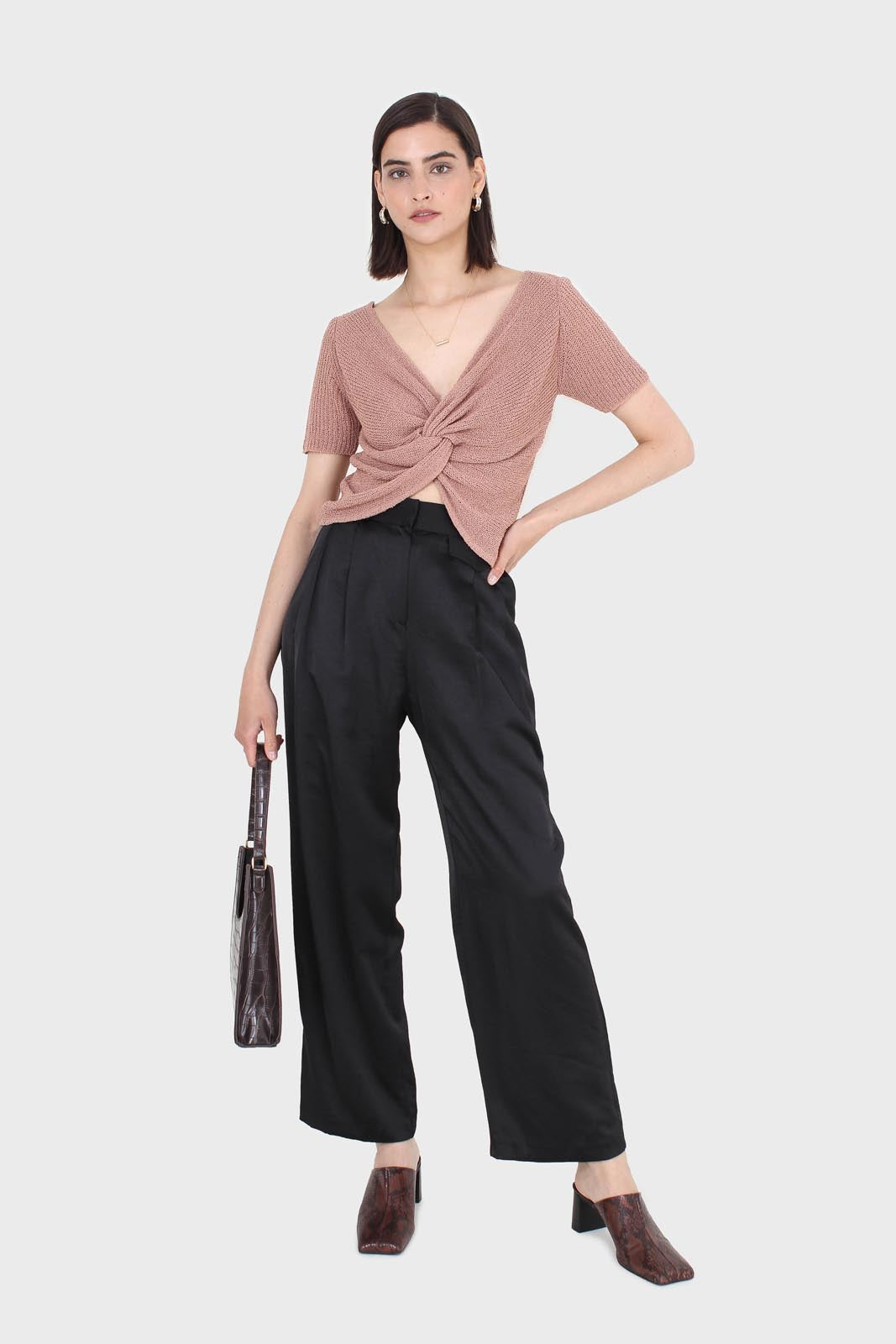 Mauve twist front knitted short sleeved top_4