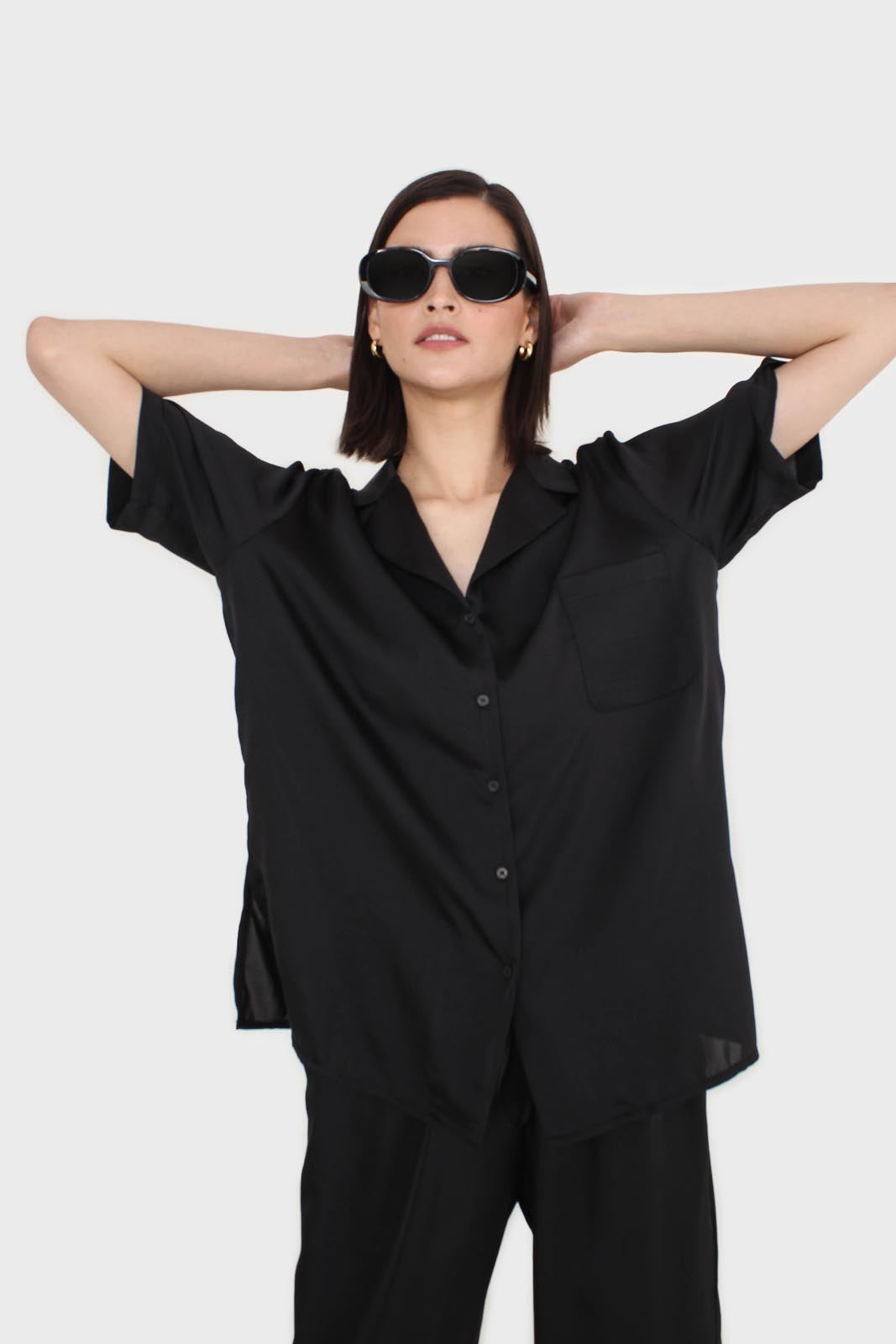 Black satin short sleeve shirt_7