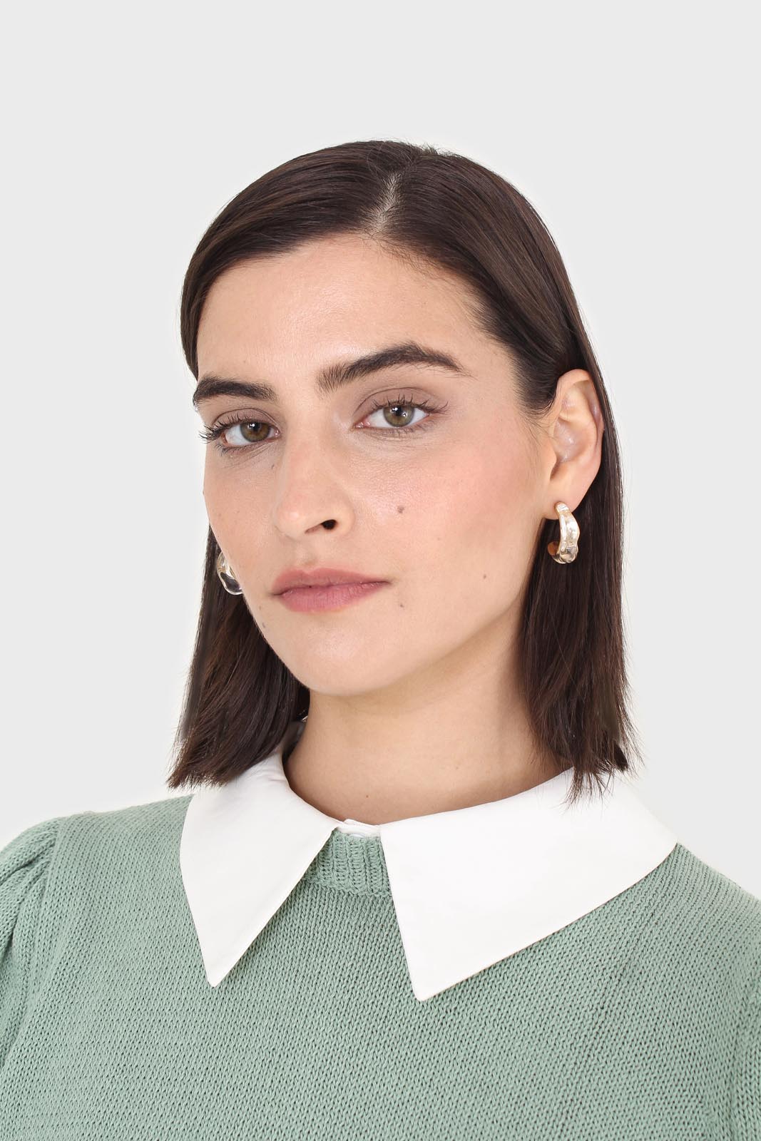 Green collar detail puff sleeved knit top_6