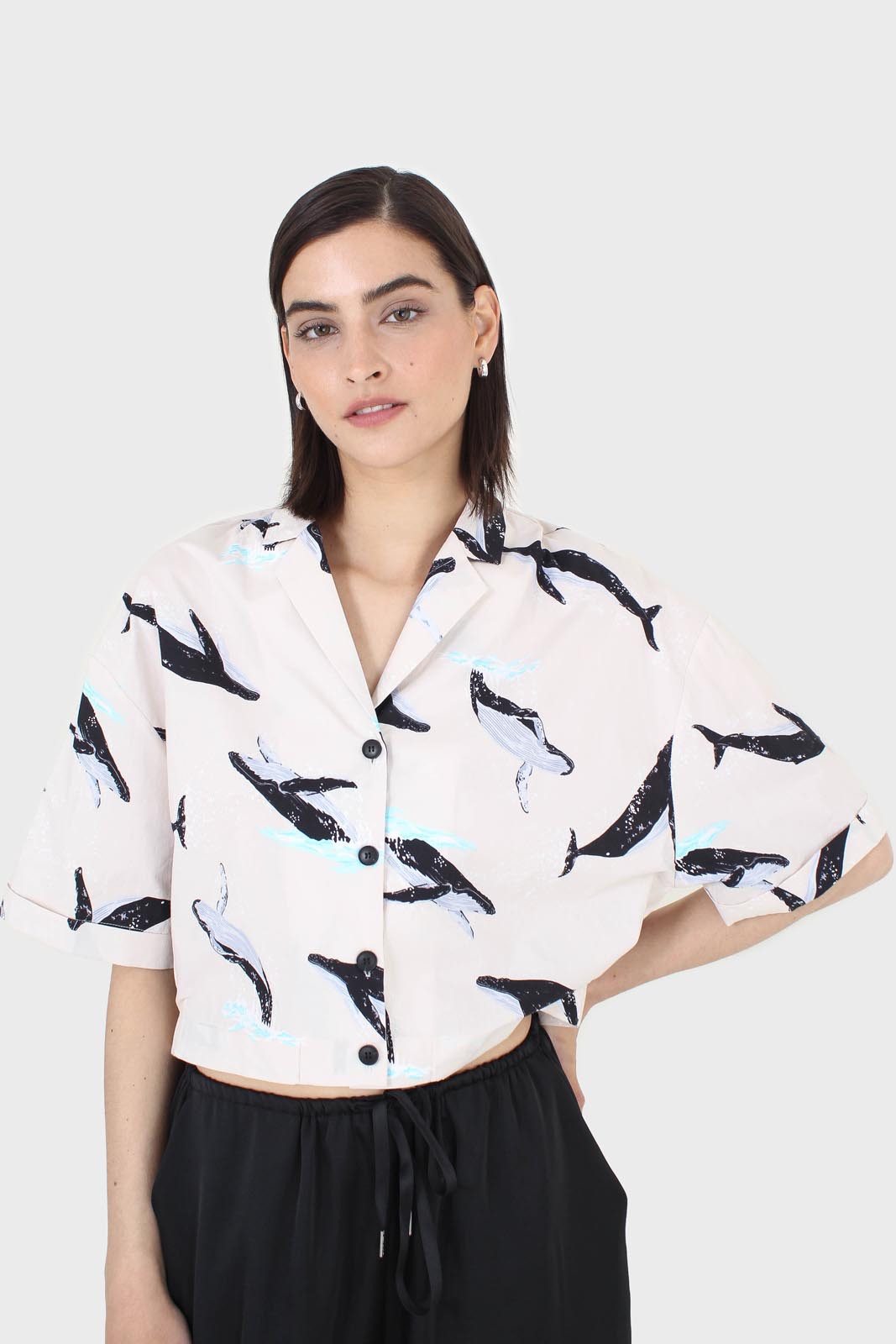 Beige whale print shirt_1