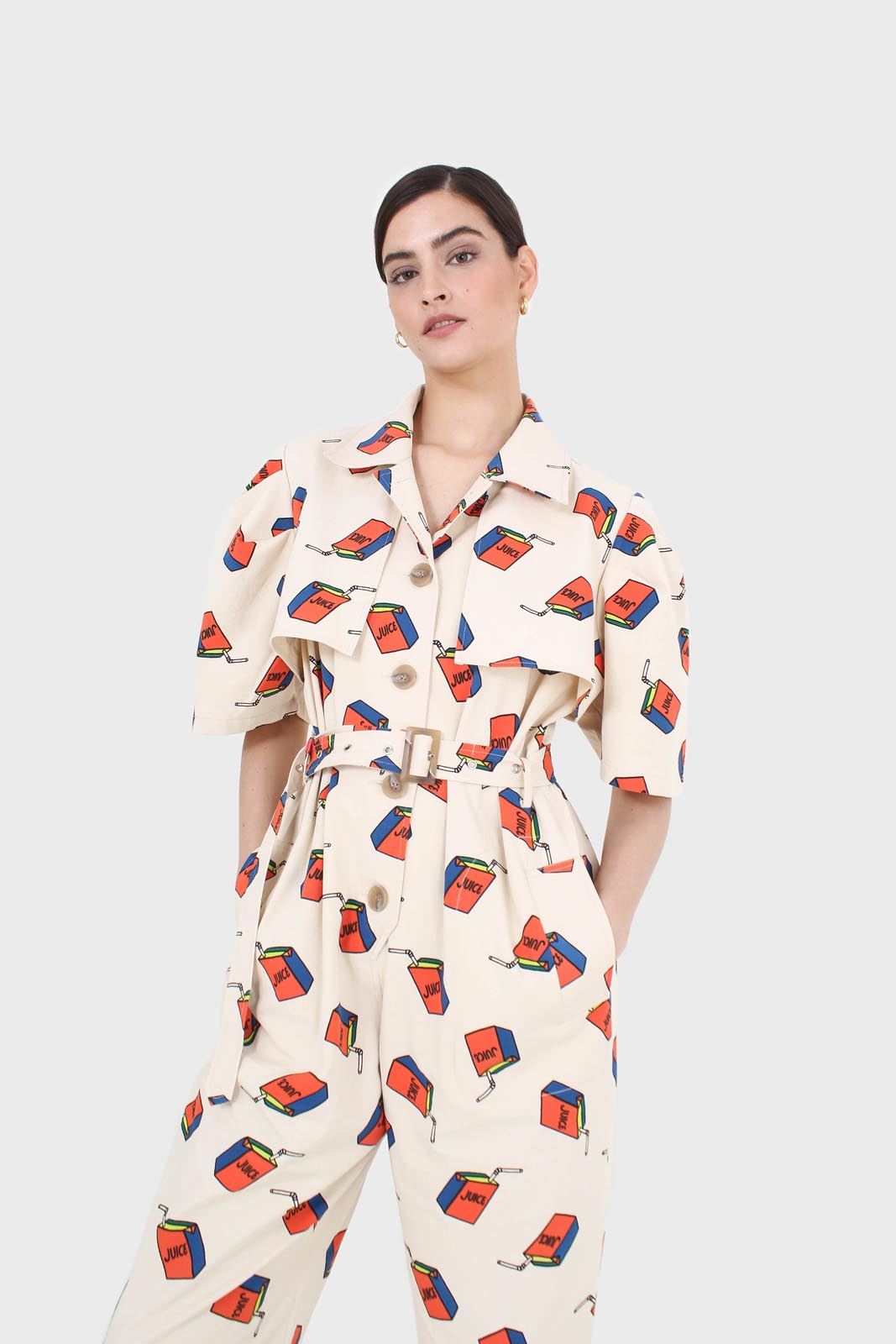 Beige juicebox print short sleeved boilersuit_5