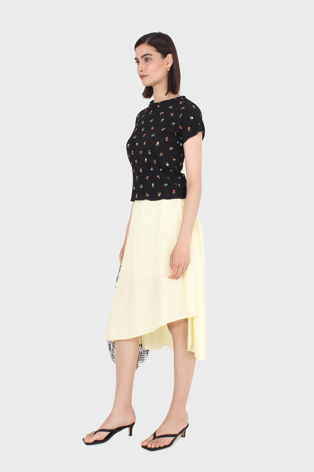 Black tiny floral print lettuce hem tee_6