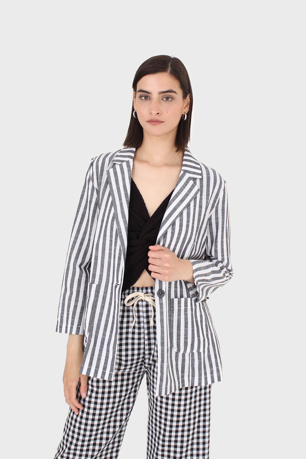 Black and ivory striped linen blazer_1