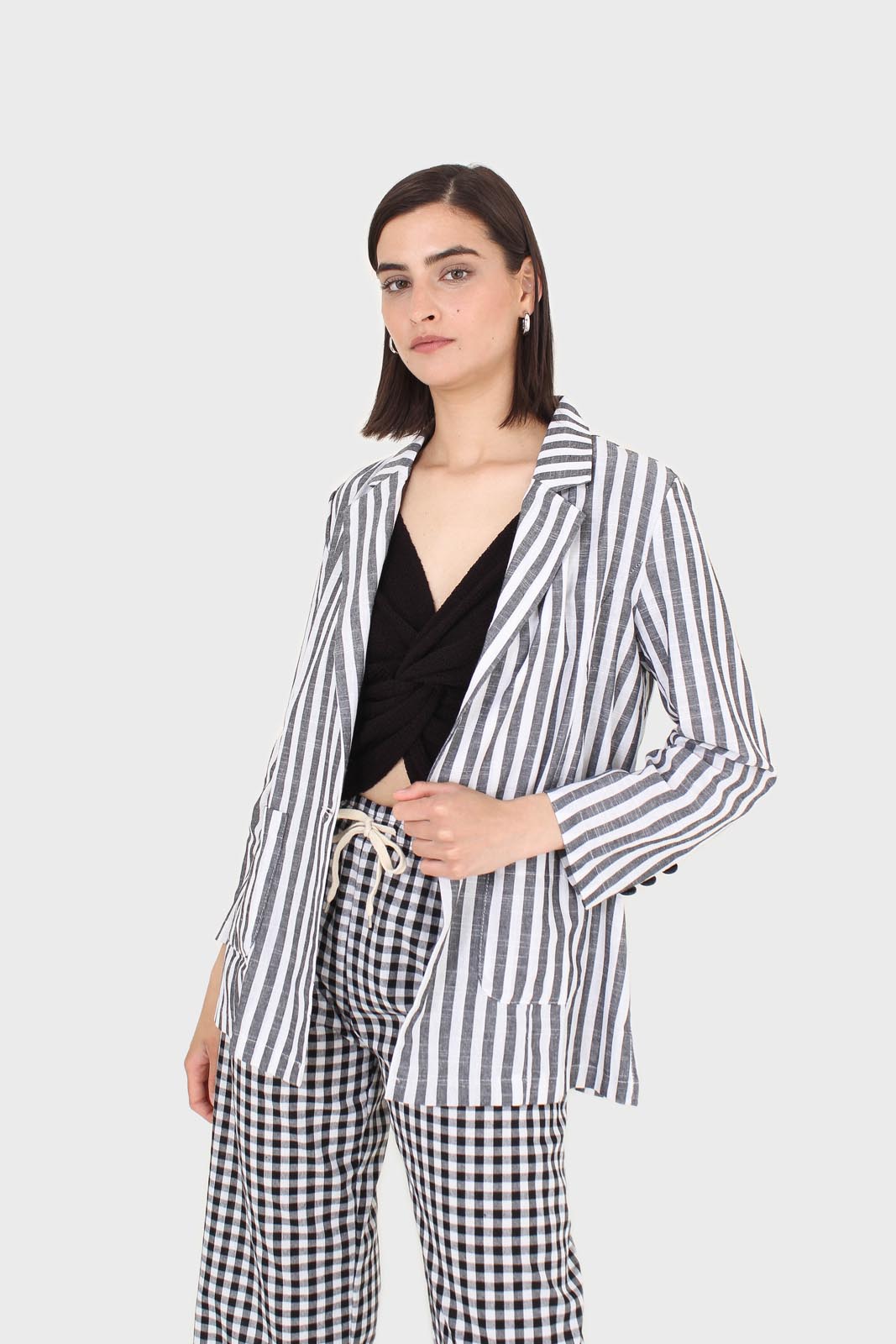 Black and ivory striped linen blazer_12