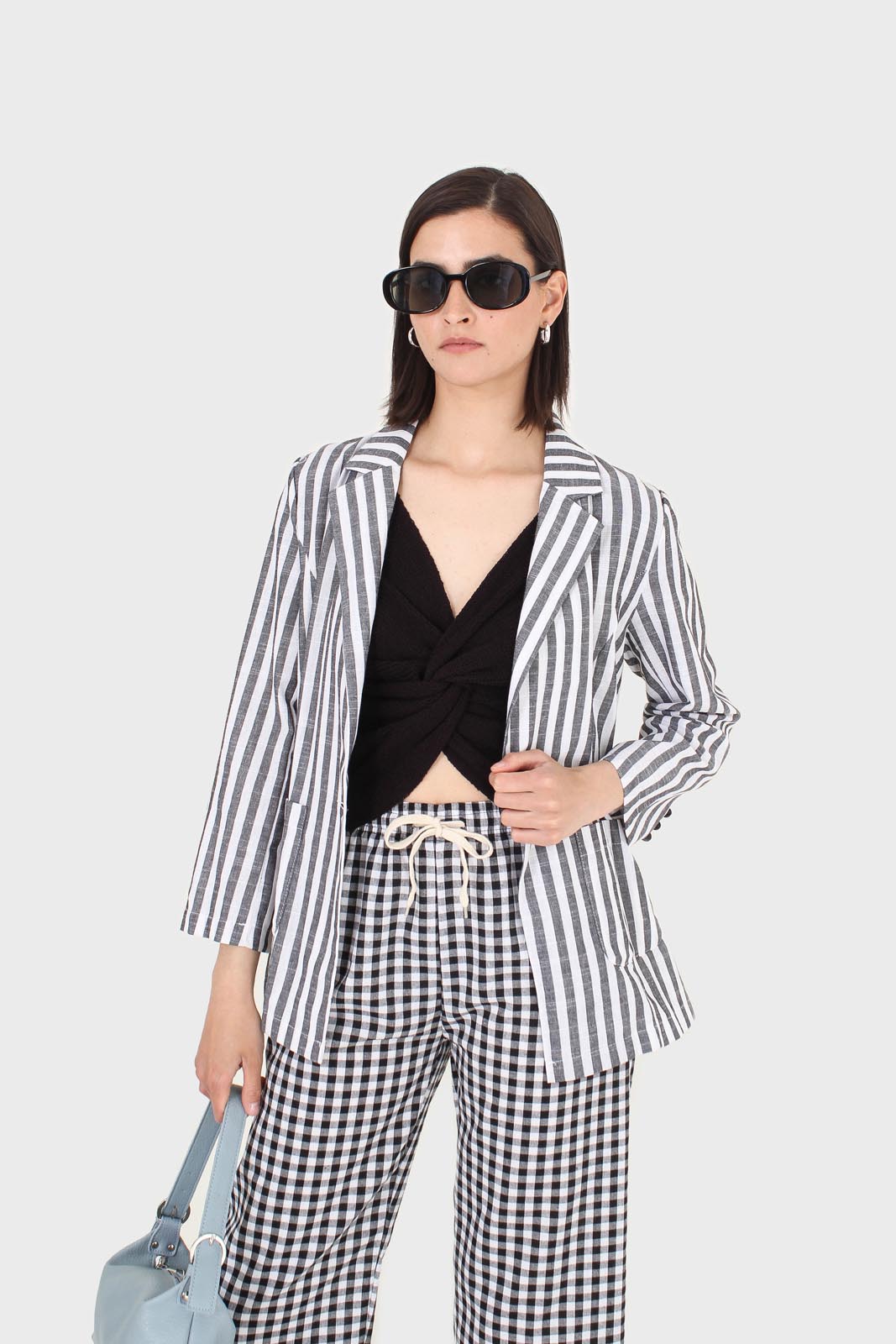Black and ivory striped linen blazer_8