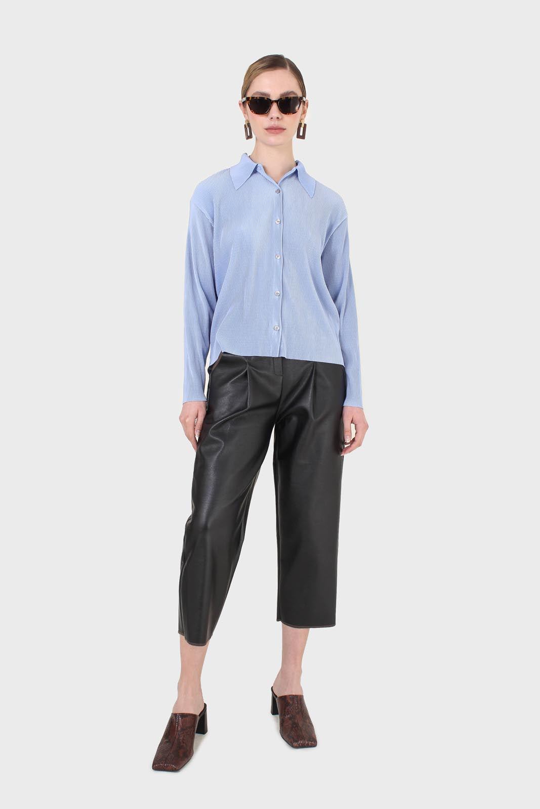 Sky blue micro pleated long sleeved shirt_9