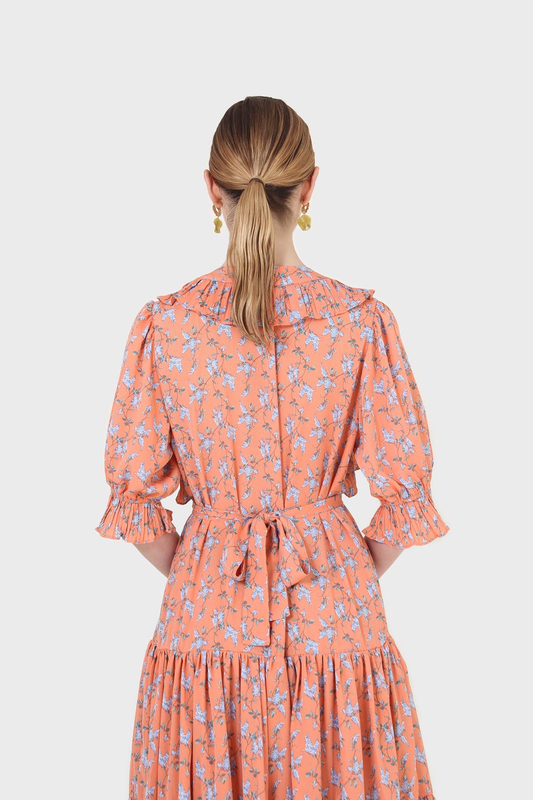 Orange floral printed ruffle dress_9