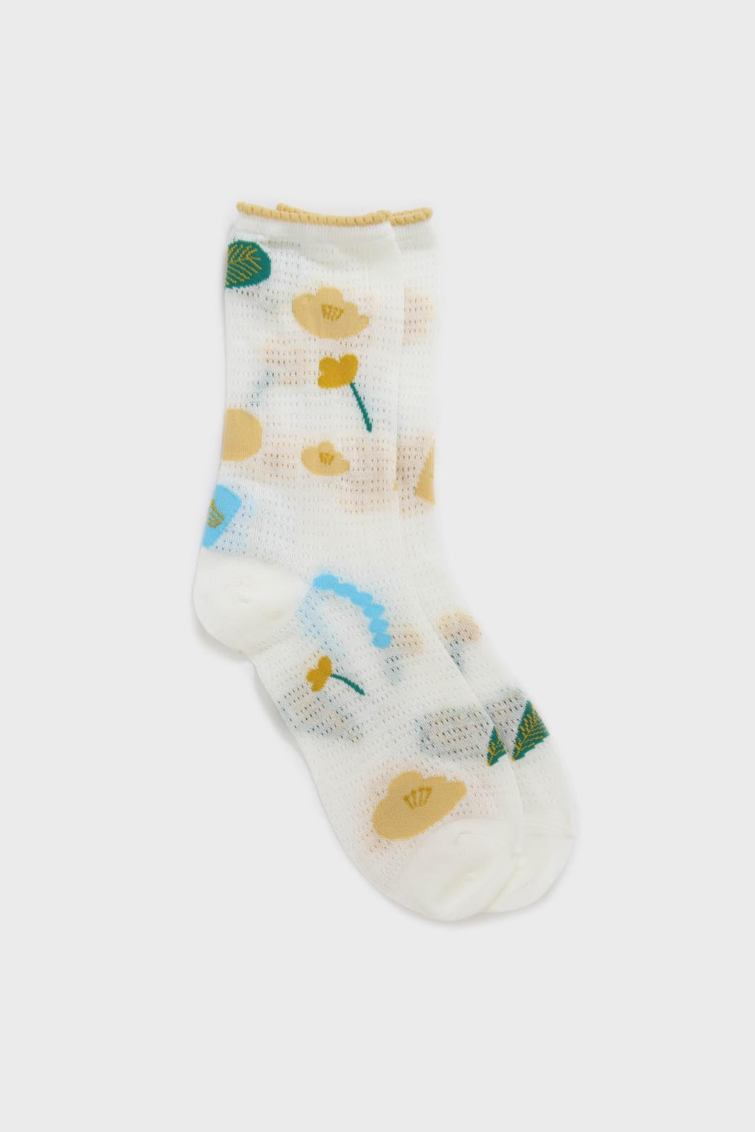 Yellow floral bamboo cotton blend socks_1