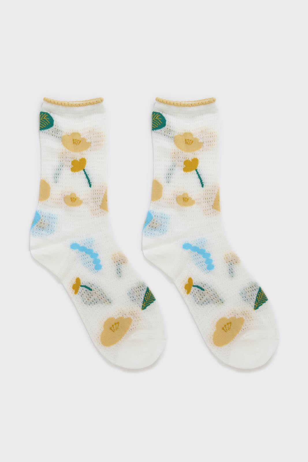 Yellow floral bamboo cotton blend socks_3