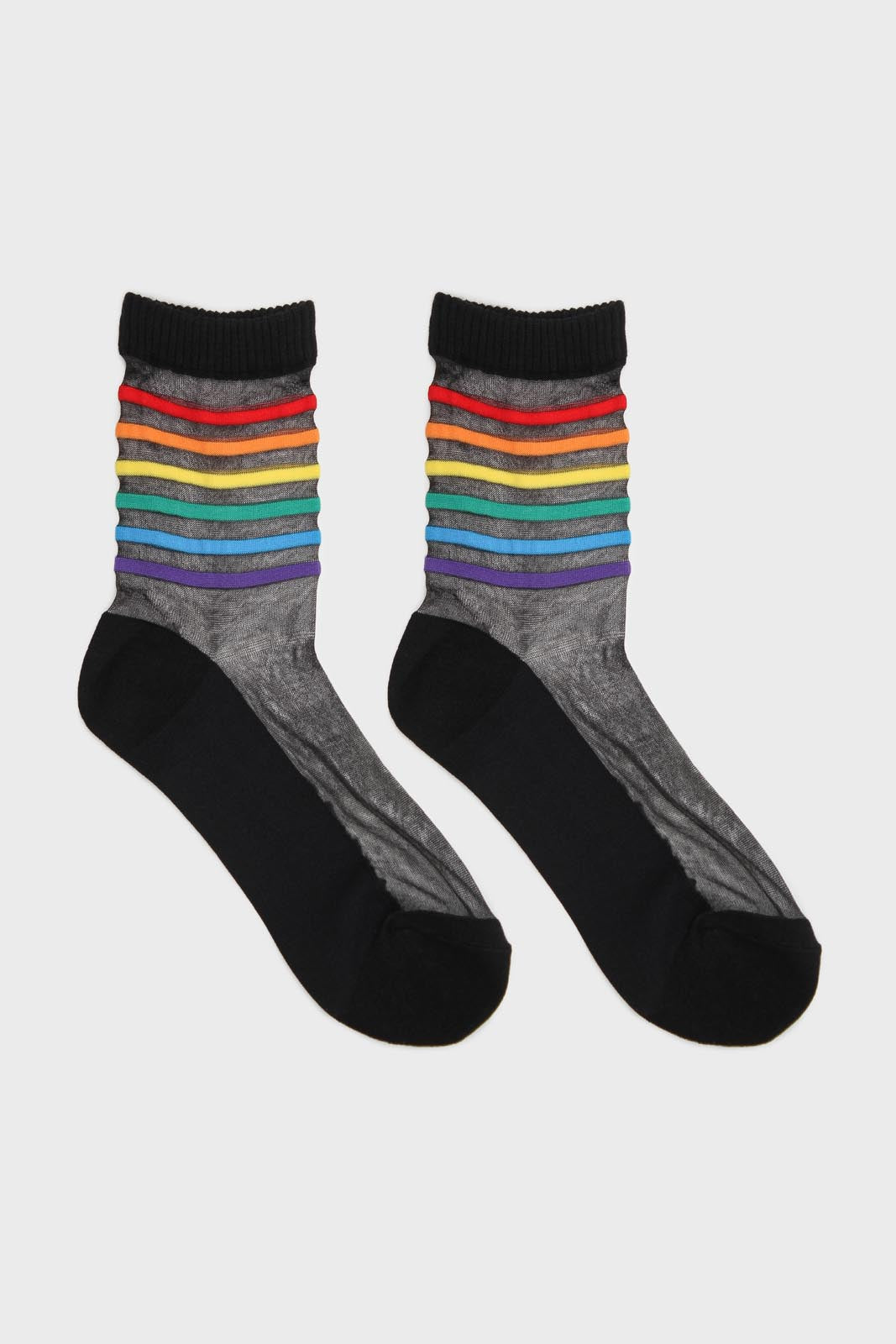 Black rainbow ankle striped sheer socks_3