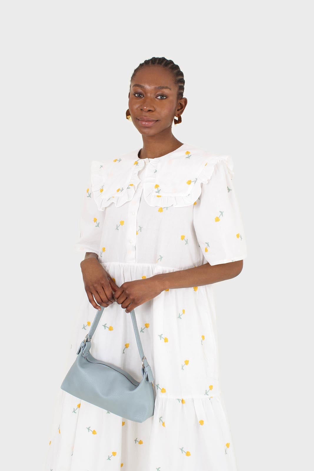 White floral embroidery giant collar dress_5