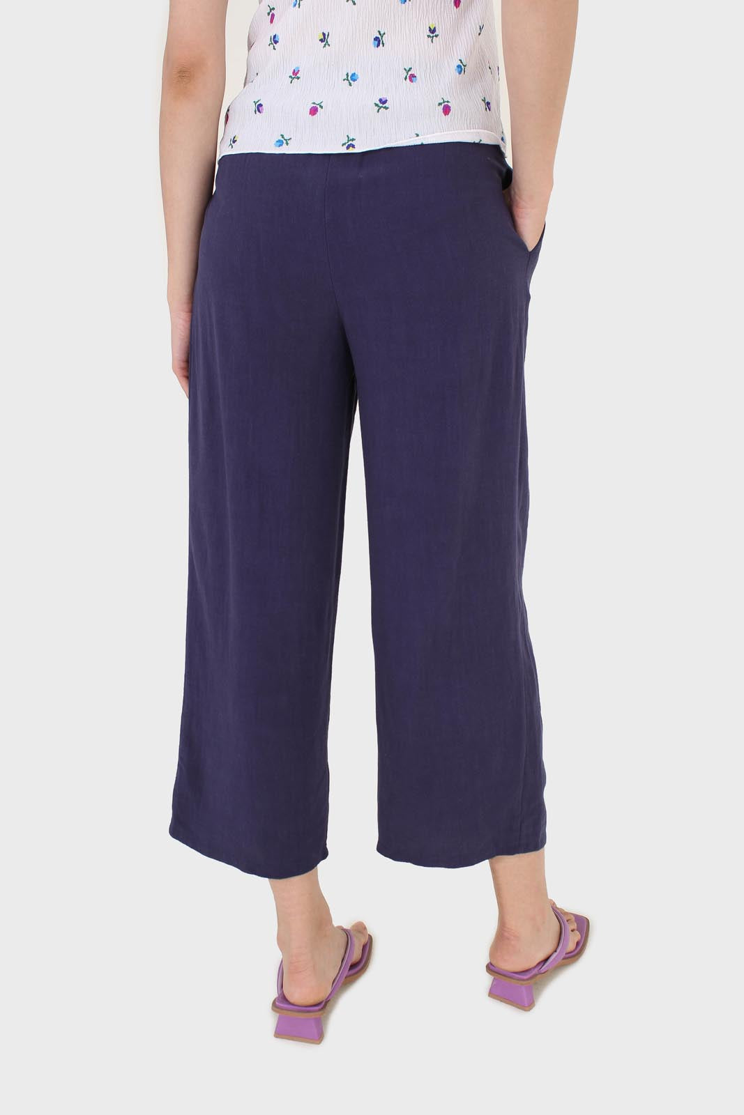Navy thick tie front linen trousers_2