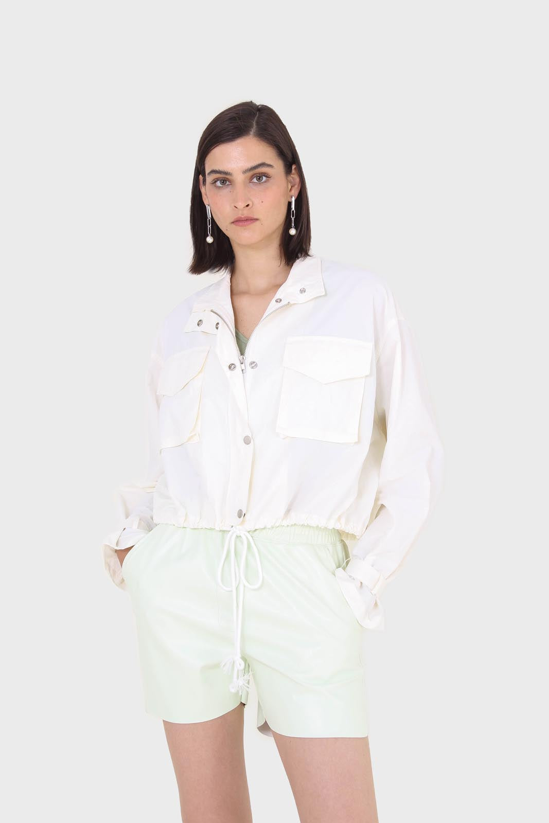 Mint green vegan leather shorts_9