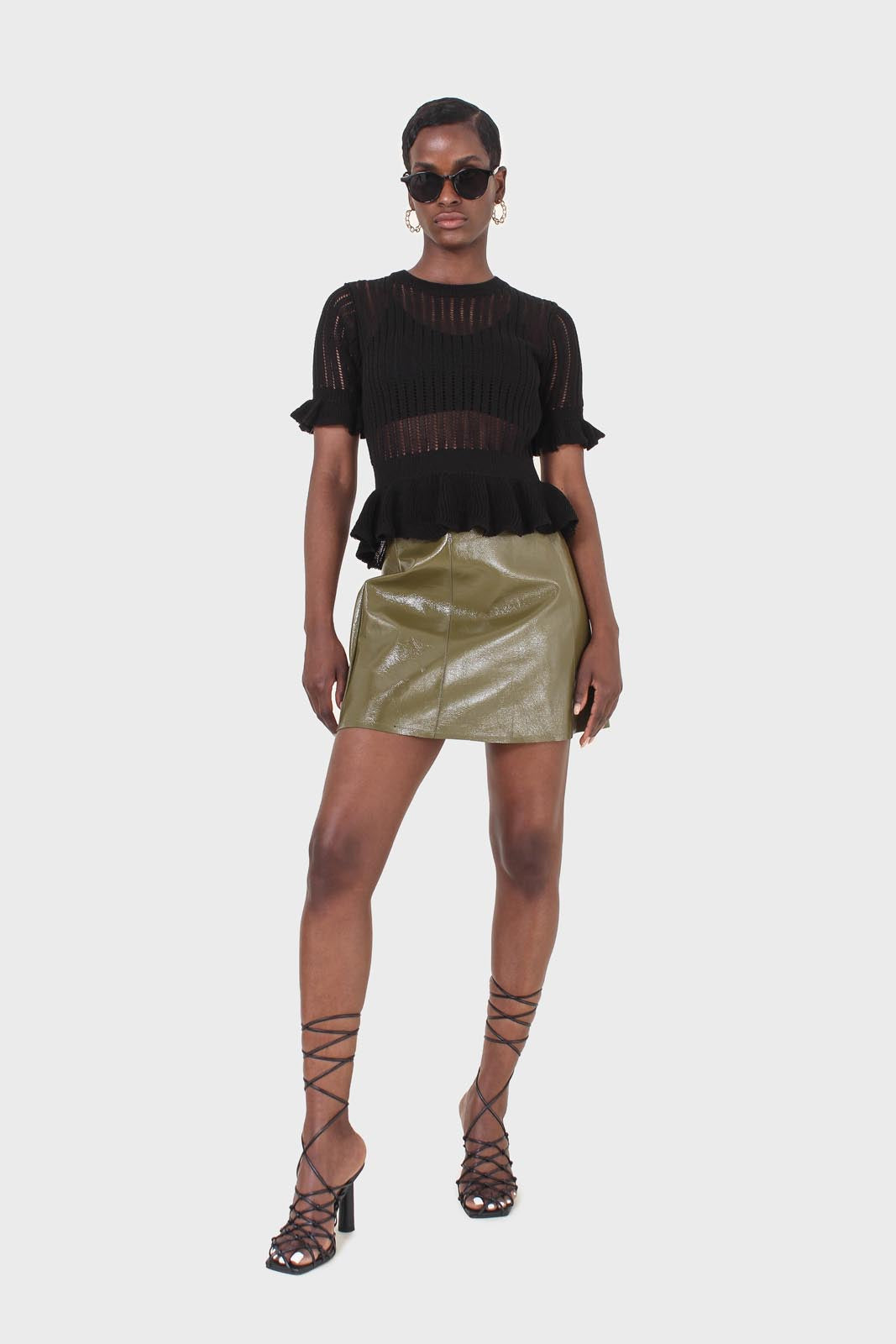 Black sheer peplum knit top_4