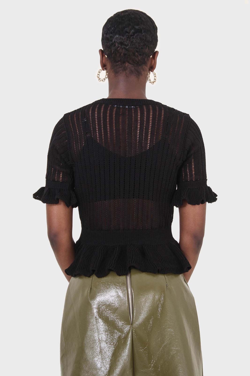 Black sheer peplum knit top_3