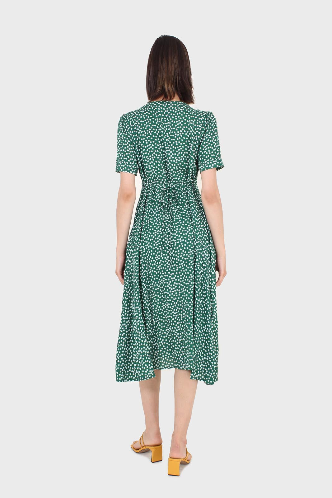 Green and white floral button front dress_2