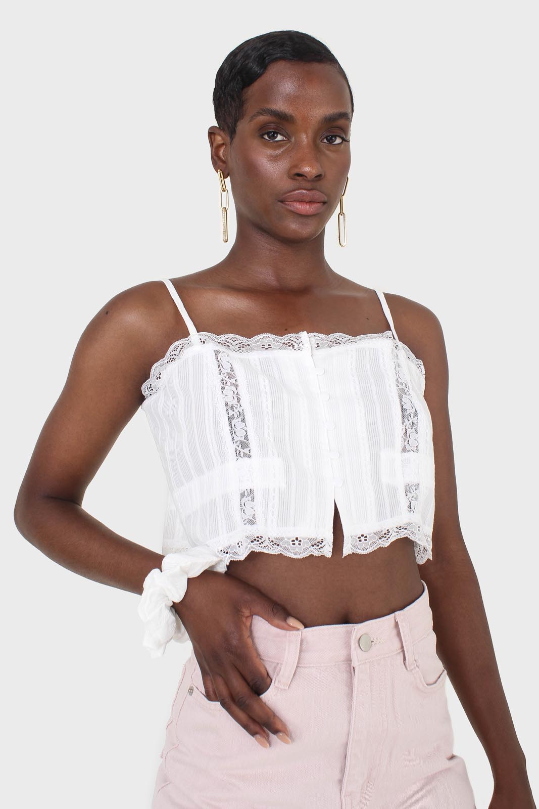 Ivory lace trim button front strappy cami_6