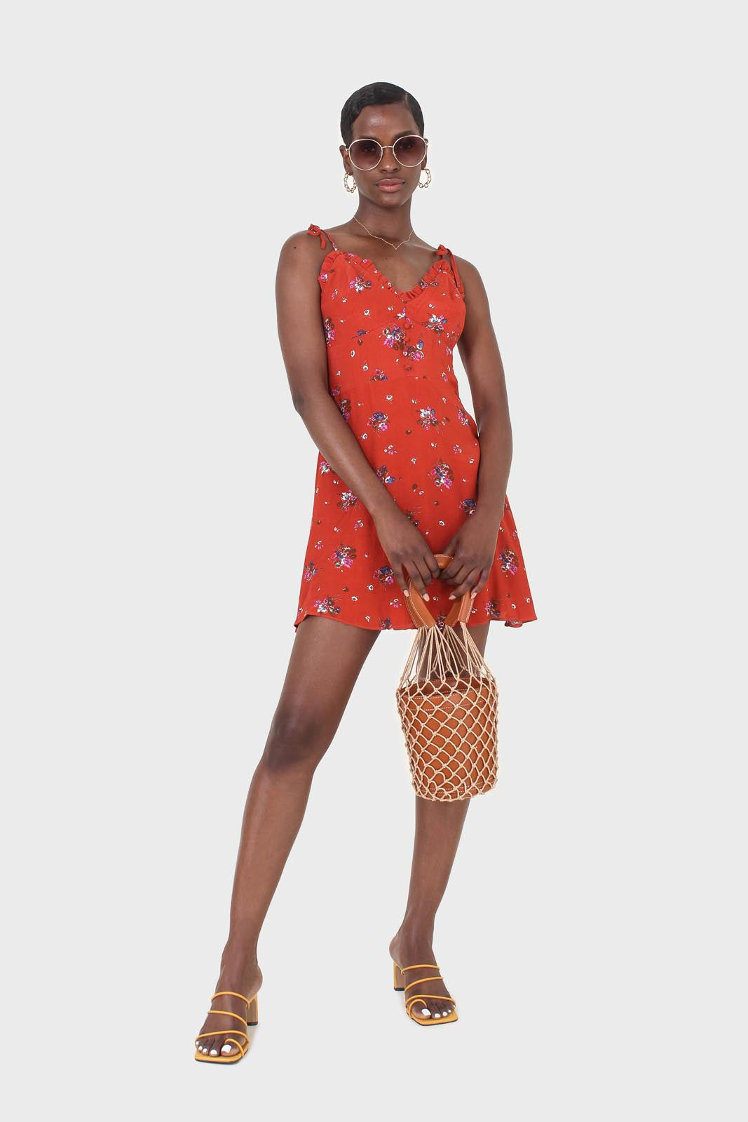 Red floral tie strap mini dress_1