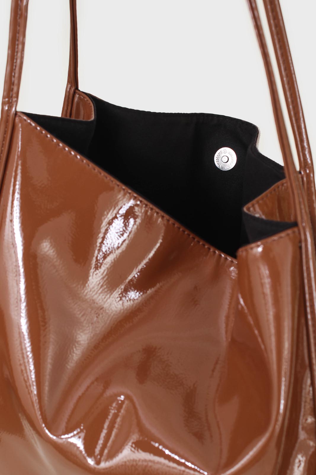 Deep camel high shine PVC tote bag_3
