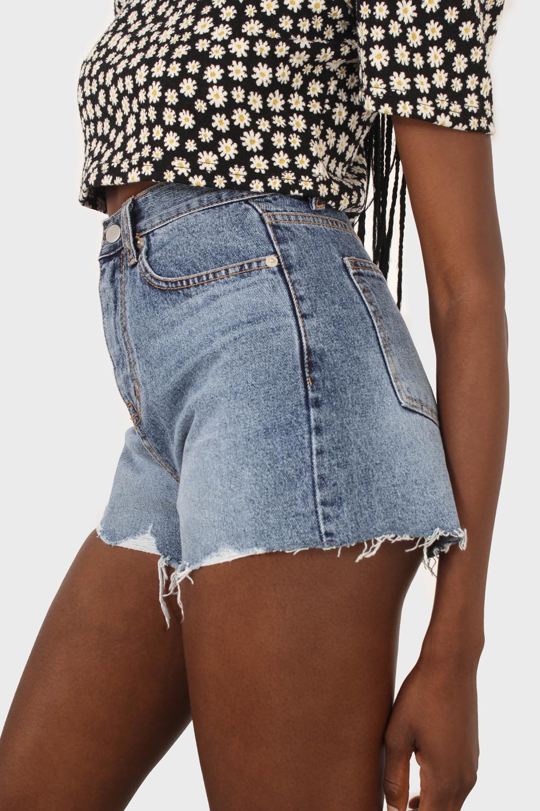 Mid blue denim ripped shorts_9