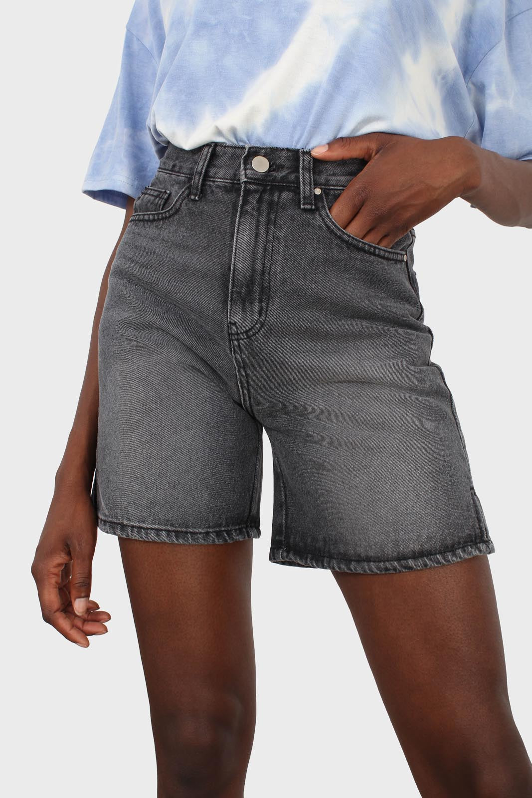 Washed black denim bermuda shorts_4