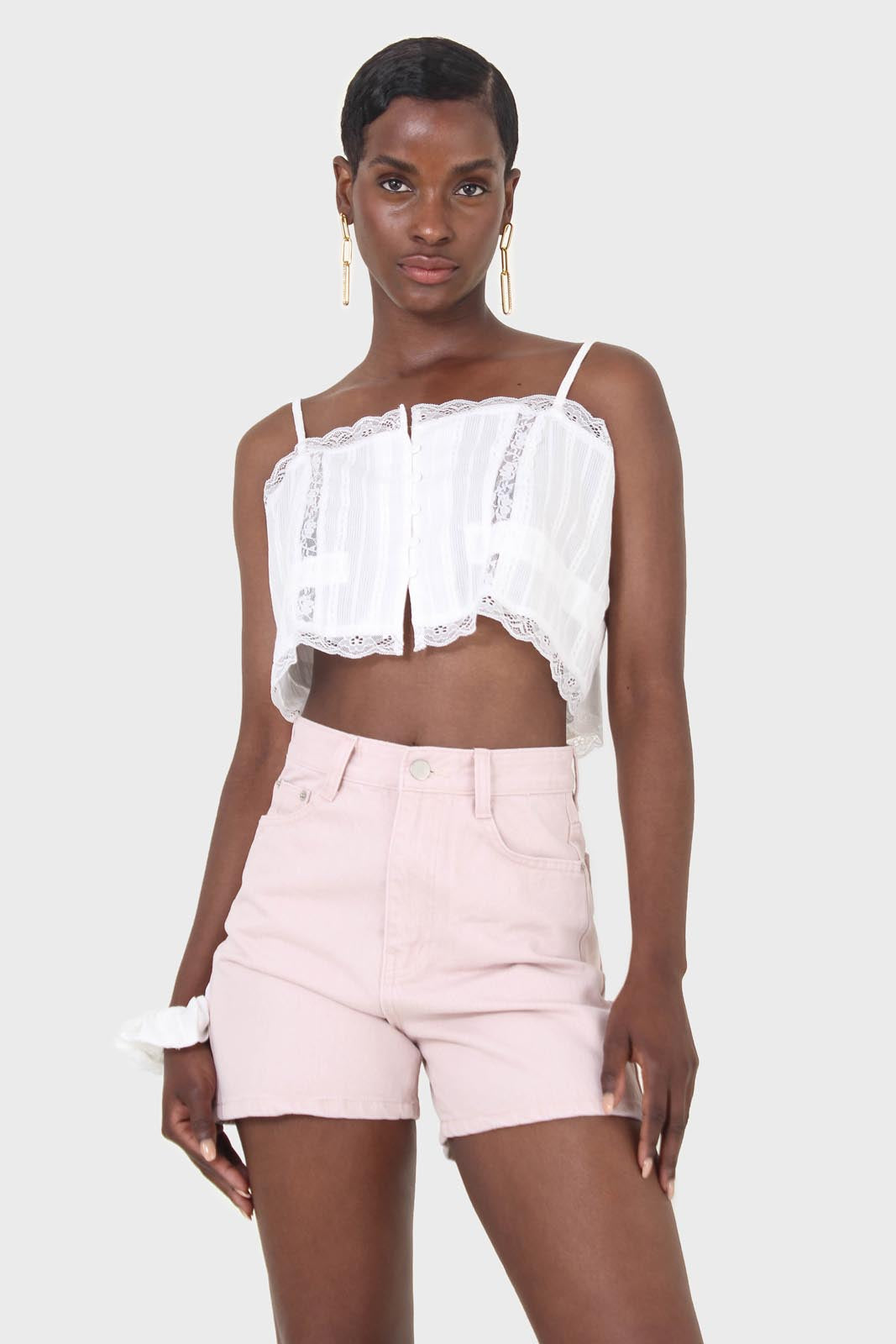 Pale pink denim shorts_1